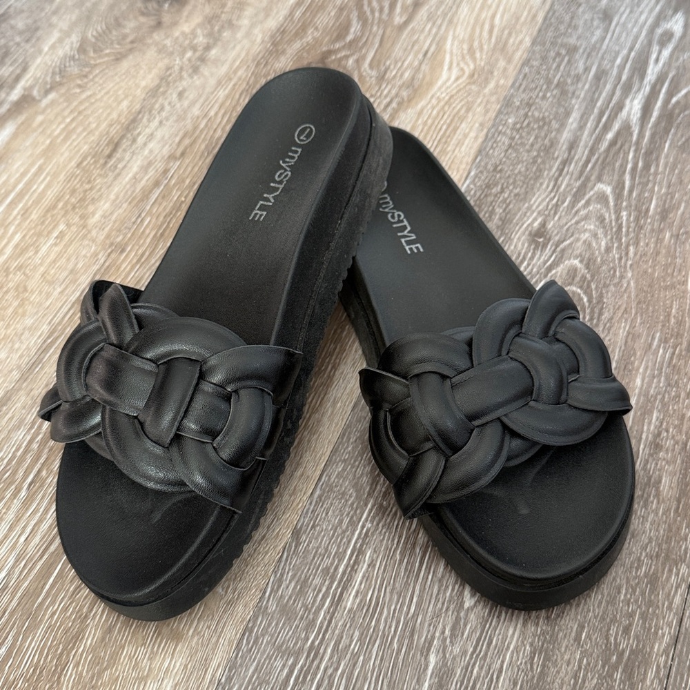 Black Braided Slide Sandals